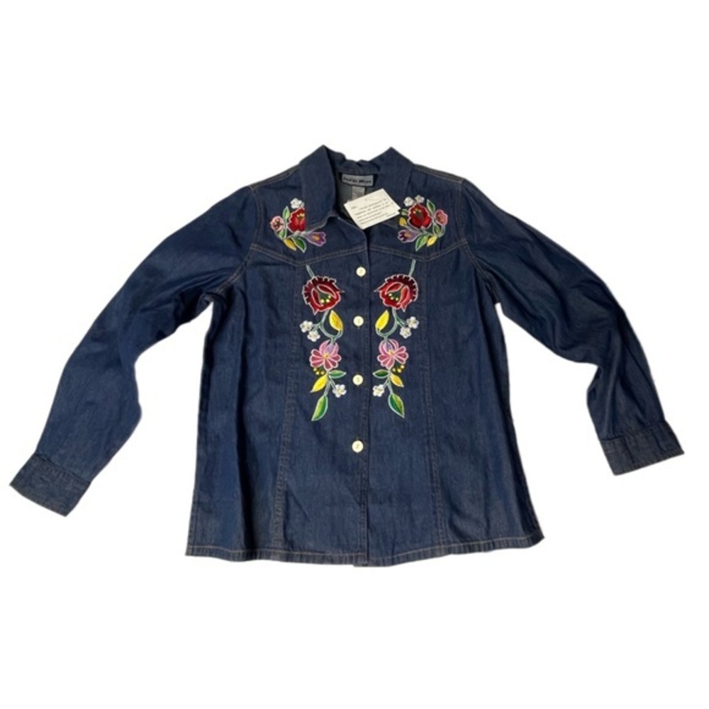 Vintage Indigo Moon button denim embroidered shirt womens size Medium